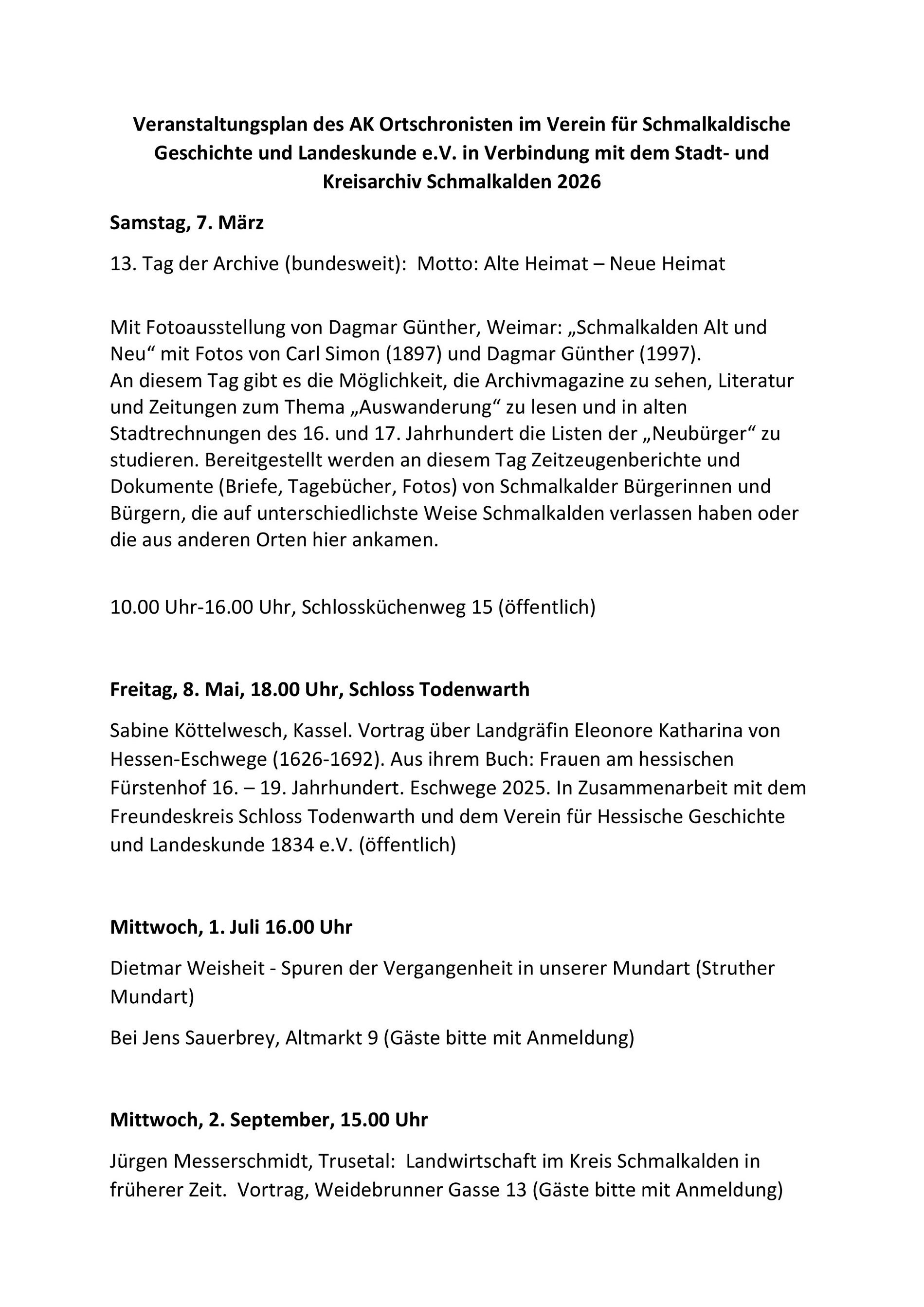 Veranstaltungen Ortschronisten Regionalgeschichte x 20261