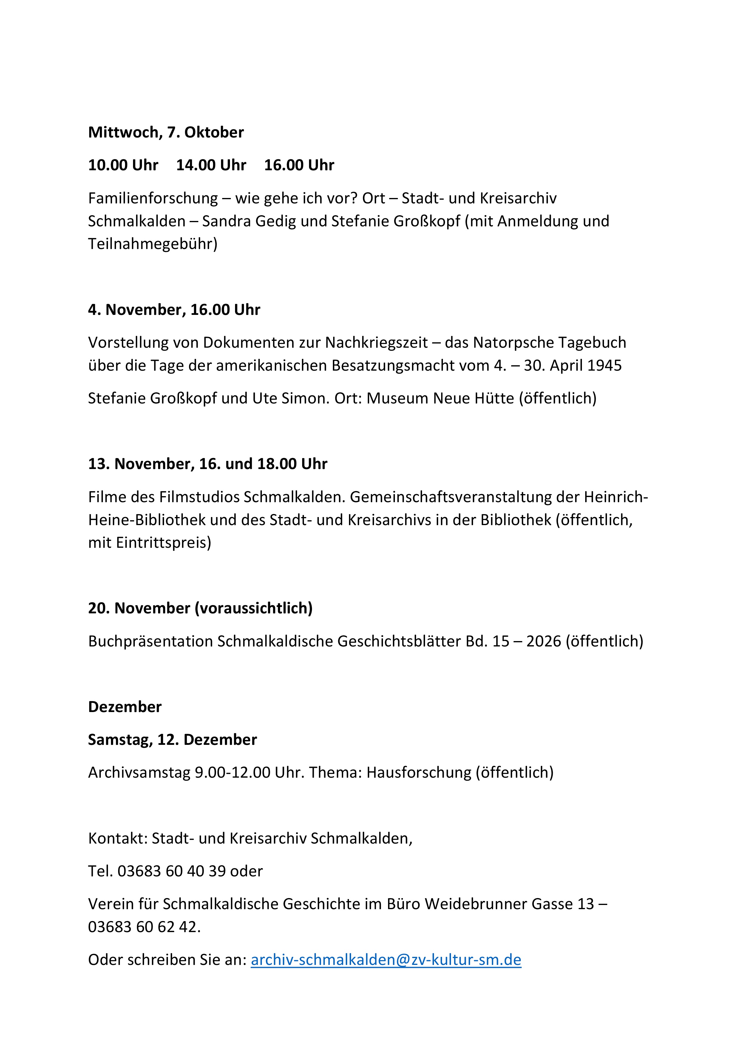 Veranstaltungen Ortschronisten Regionalgeschichtexx x20262